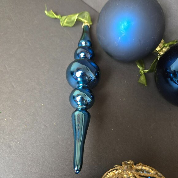 Frontgate Blue Glass Ornament Set of 4 Handblown Finial & Ball Ornaments Holiday - Picture 7 of 10